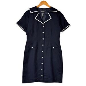 Positive Attitude Dress Women Navy Sailor Collar Preppy Nautical Ocean Vacation